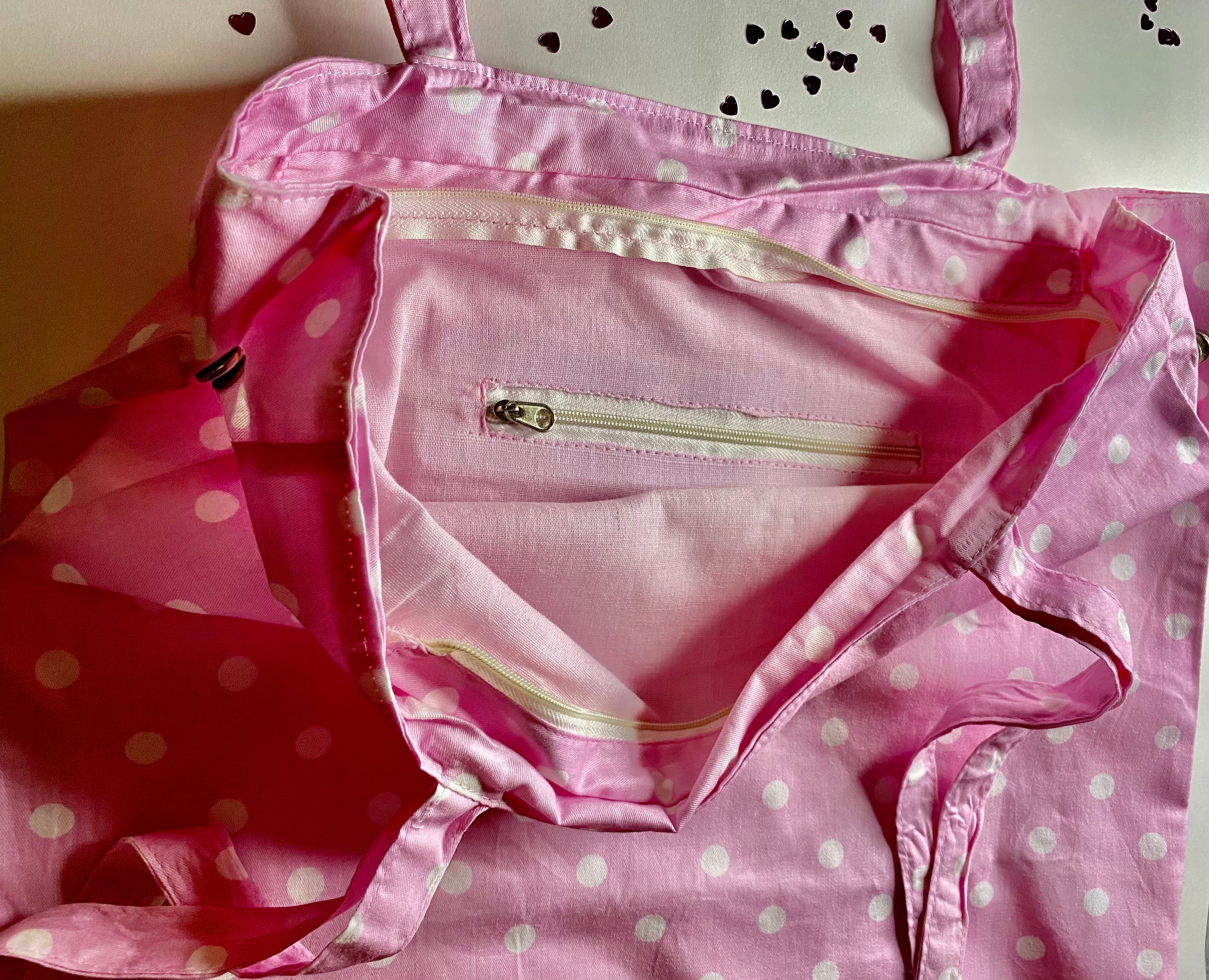 Medium / Large Clippy tote bag pink spotted Lining